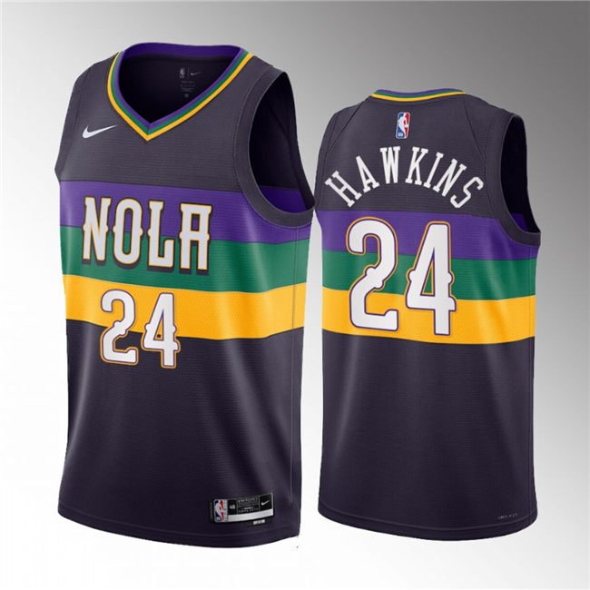 Jordan Hawkins Men's New Orleans Pelicans #24 2023 Draft City Edition Stitched Basketball Jersey - Purple