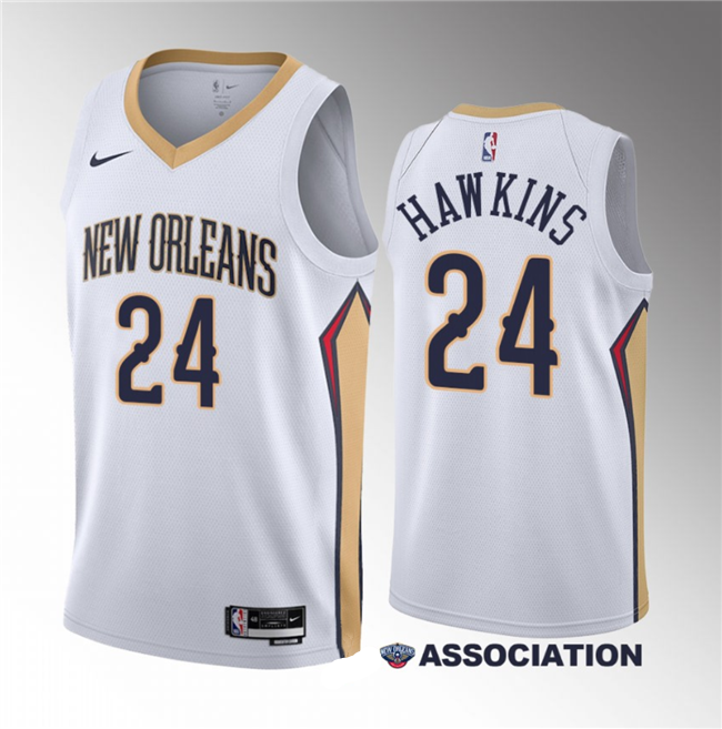 Jordan Hawkins Men's New Orleans Pelicans #24 2023 Draft Association Edition Stitched Basketball Jersey - White