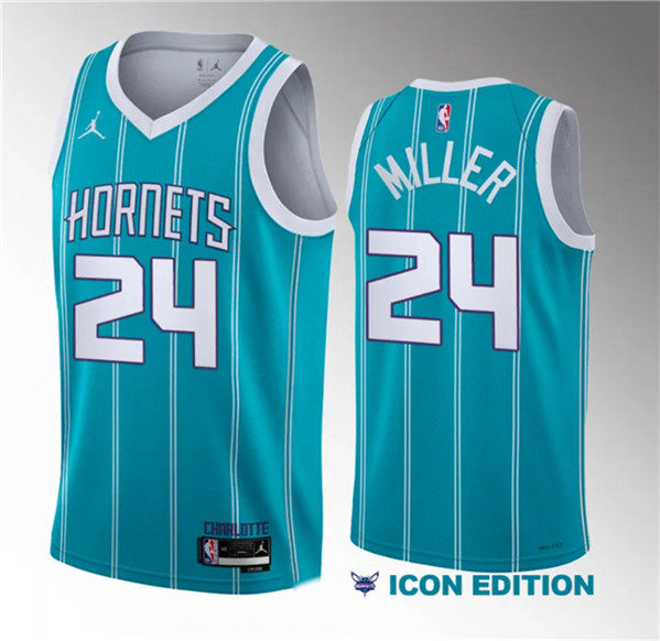 Brandon Miller Men's Charlotte Hornets #24 2023 Draft Icon Edition Stitched Basketball Jersey - Teal