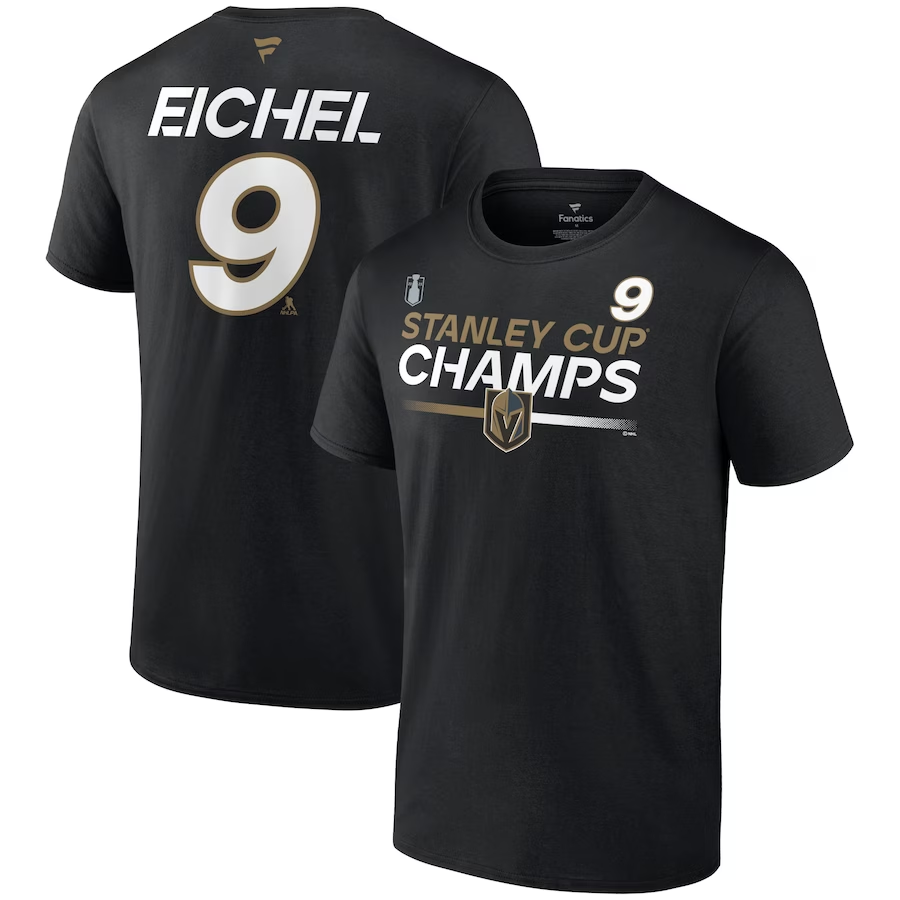 Jack Eichel Men's Vegas Golden Knights #9 2023 Stanley Cup Champions Pro Name & Number T-Shirt - Black