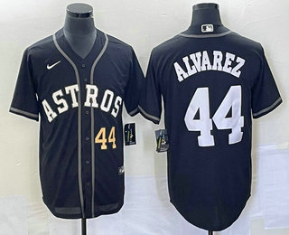 Yordan Alvarez Men's Houston Astros #44 Number Cool Base Stitched Baseball Jersey - Black