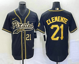 Roberto Clemente Men's Pittsburgh Pirates #21 Number Cool Base Stitched Baseball Jersey - Black