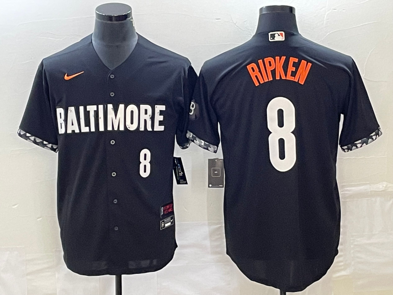 Men's Baltimore Orioles #8 Cal Ripken Jr Number Black 2023 City Connect Cool Base Stitched Jersey 2