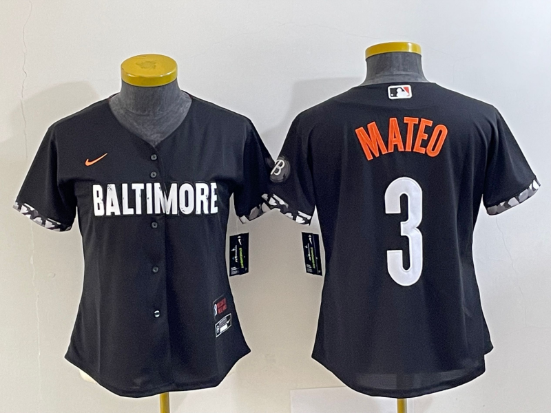 Women's Baltimore Orioles #3 Jorge Mateo Black 2023 City Connect Cool Base Stitched Jersey 1