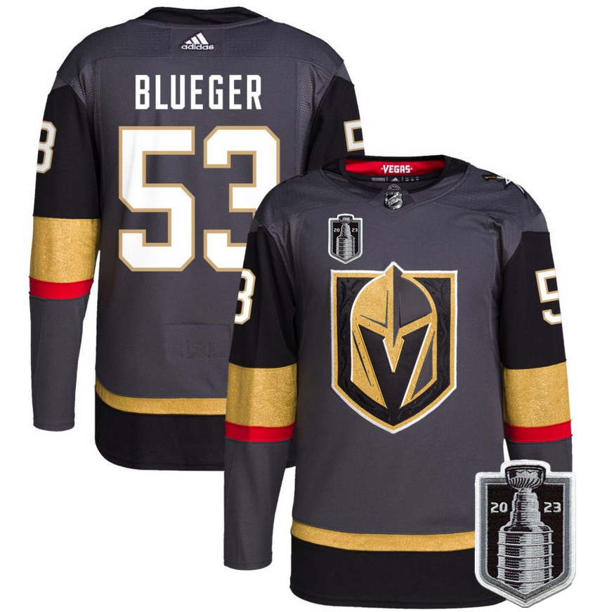 Men's Vegas Golden Knights #53 Teddy Blueger Gray 2023 Stanley Cup Final Stitched Jersey