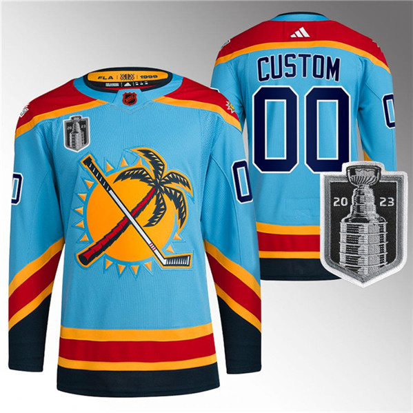 Men's Florida Panthers Custom Blue 2023 Stanley Cup Final Reverse Retro Stitched Jersey