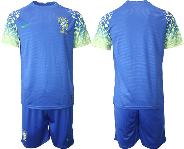 Men's Brazil Blank Blue Away Soccer Jersey Suit