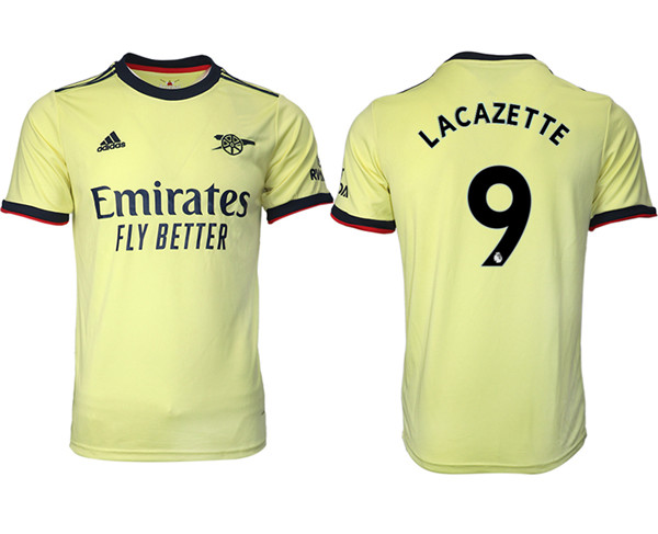 Men's Arsenal F.C #9 Lacazette Yellow Away Soccer Jersey