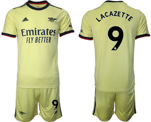 Men's Arsenal F.C #9 Lacazette Away Soccer Jersey with Shorts