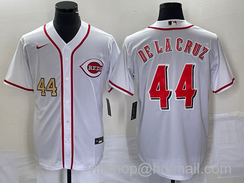 Elly De La Cruz Men's Cincinnati Reds #44 Number Cool Base Stitched Baseball Jersey - White