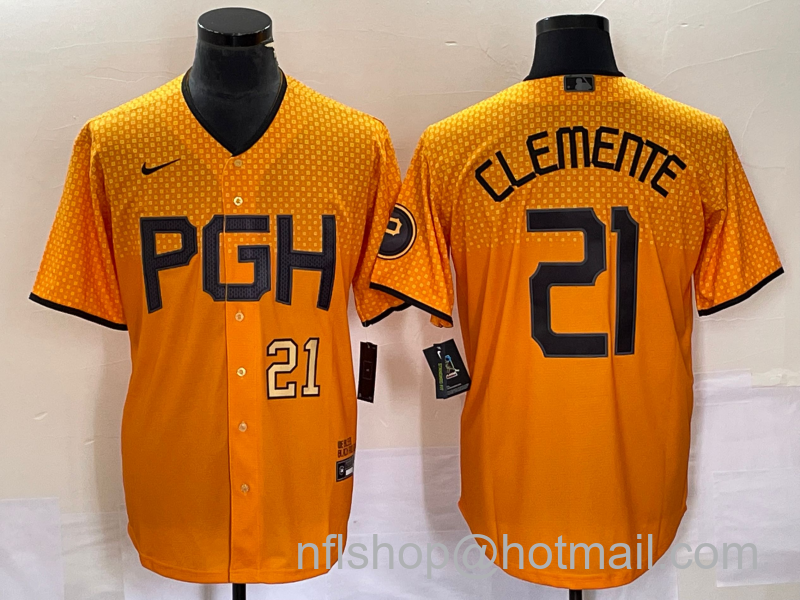 Roberto Clemente Men's Pittsburgh Pirates #21 Number 2023 City Connect Stitched Jersey2 - Gold