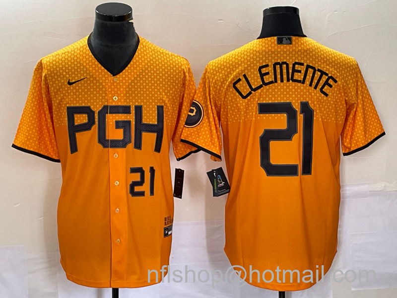 Roberto Clemente Men's Pittsburgh Pirates #21 Number 2023 City Connect Stitched Jersey1 - Gold