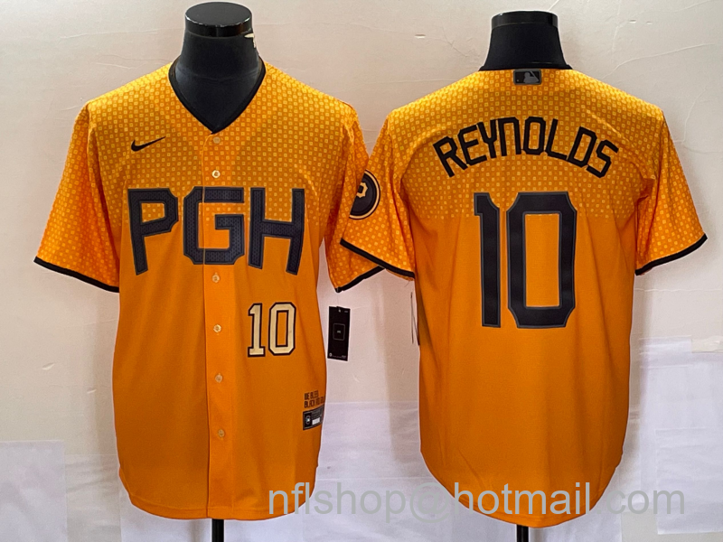 Bryan Reynolds Men's Pittsburgh Pirates #10 Number 2023 City Connect Stitched Jersey2 - Gold