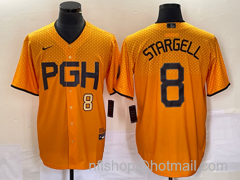 Willie Stargell Men's Pittsburgh Pirates #8 Number 2023 City Connect Stitched Jersey 2 - Gold