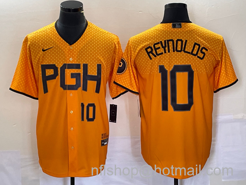 Bryan Reynolds Men's Pittsburgh Pirates #10 Number 2023 City Connect Stitched Jersey1 - Gold