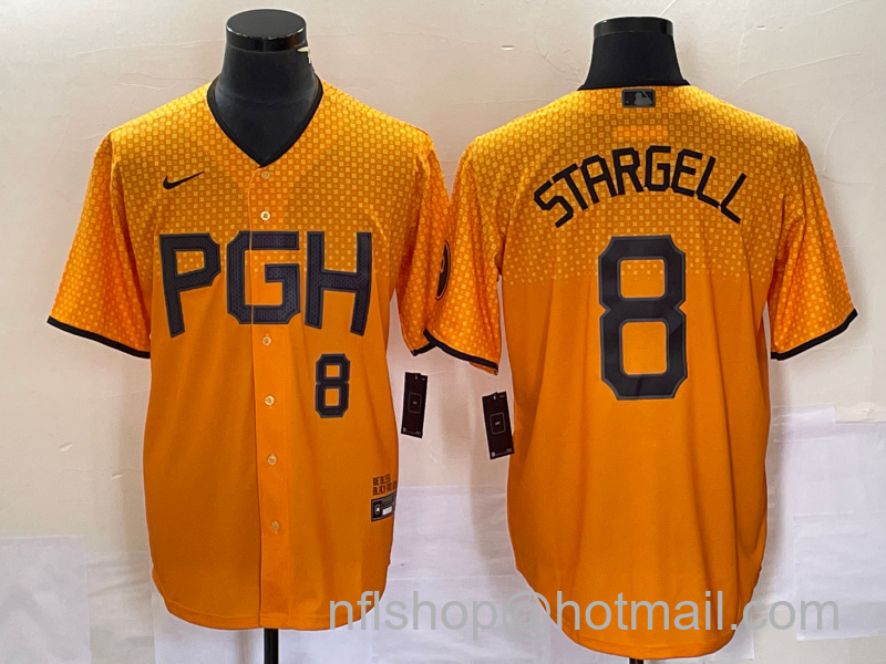 Willie Stargell Men's Pittsburgh Pirates #8 Number 2023 City Connect Stitched Jersey 1 - Gold