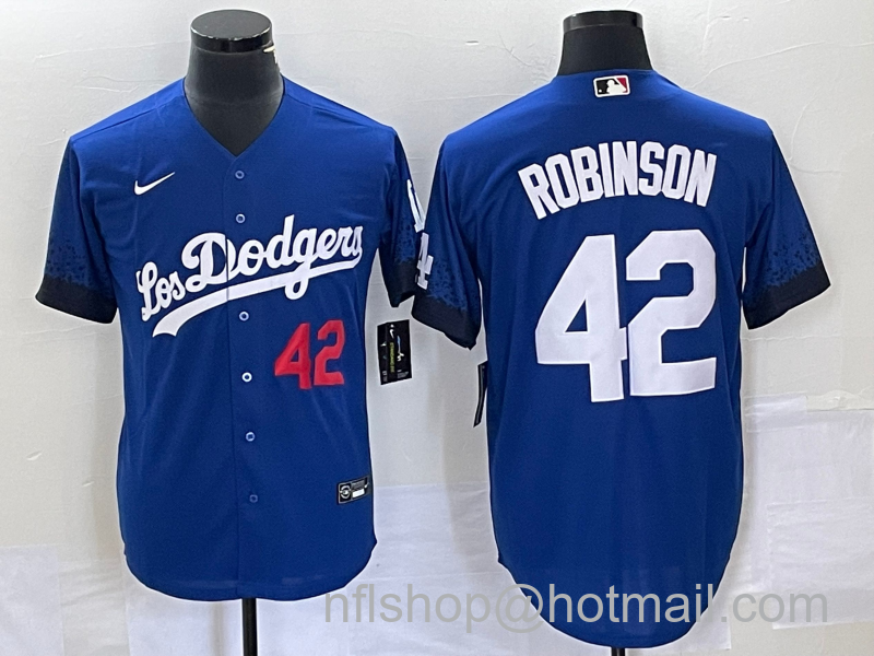 Jackie Robinson Men's Los Angeles Dodgers #42 Number 2021 City Connect Cool Base Stitched Jersey - Blue