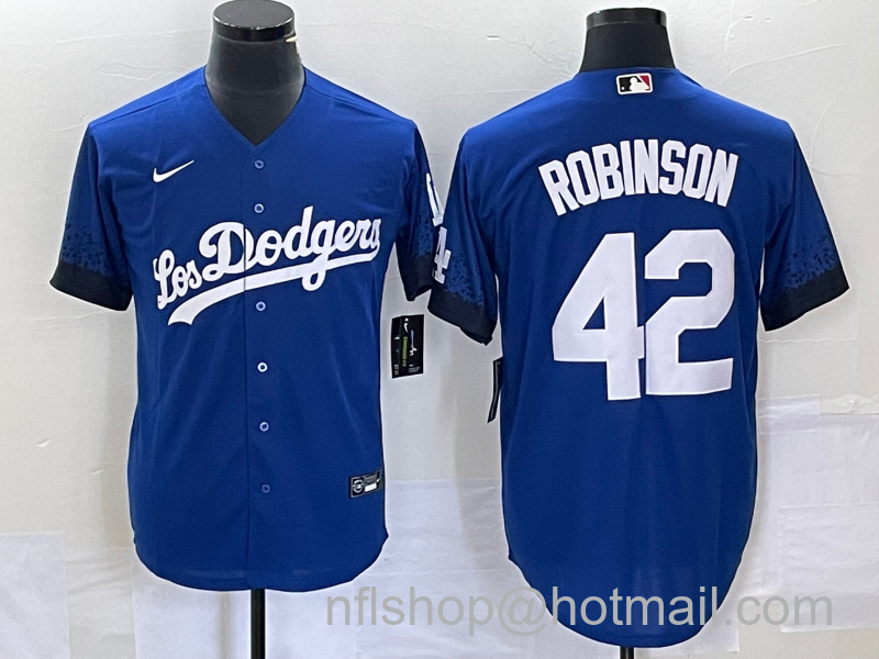 Jackie Robinson Men's Los Angeles Dodgers #42 2021 City Connect Cool Base Stitched Jersey - Blue