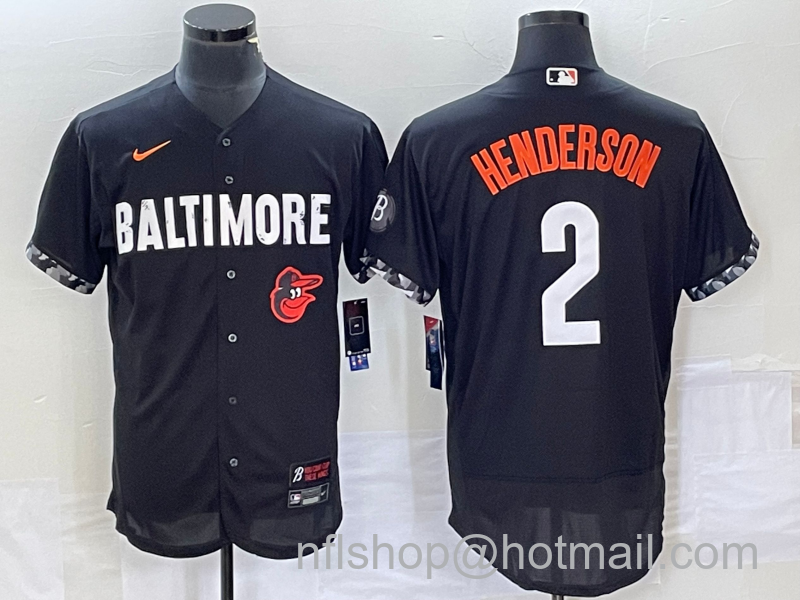 Gunnar Henderson Men's Baltimore Orioles #2 2023 City Connect Flex Base Stitched Jersey 1 - Black