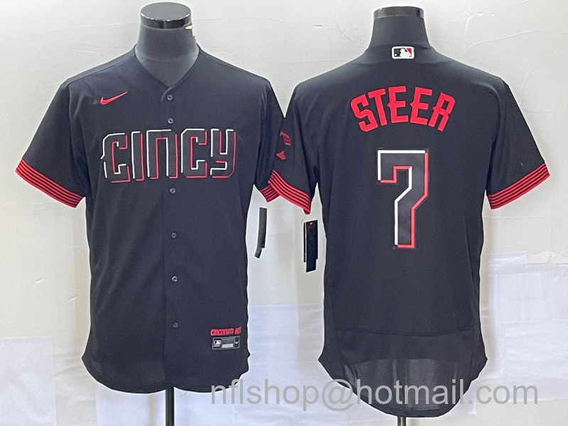 Spencer Steer Men's Cincinnati Reds #7 2023 City Connect Flex Base Stitched Jersey 1 - Black