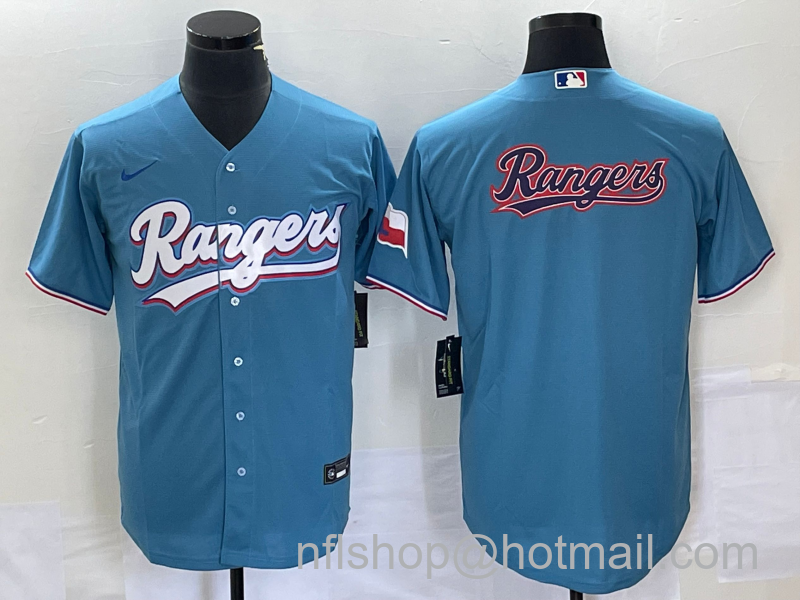 Men's Texas Rangers Blank Light Blue Stitched Cool Base Nike Jersey 1