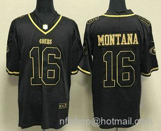 Joe Montana Men's San Francisco 49ers #16 Stitched Jersey - Black Gold