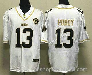 Brock Purdy Men's San Francisco 49ers #13 With 75th Anniversary Patch Stitched Jersey - White Gold