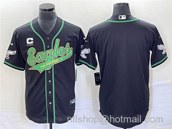 Men's Philadelphia Eagles Blank With C Patch Cool Base Stitched Baseball Jersey - Black