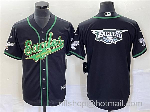 Men's Philadelphia Eagles Blank Team Big Logo Cool Base Stitched Baseball Jersey - Black