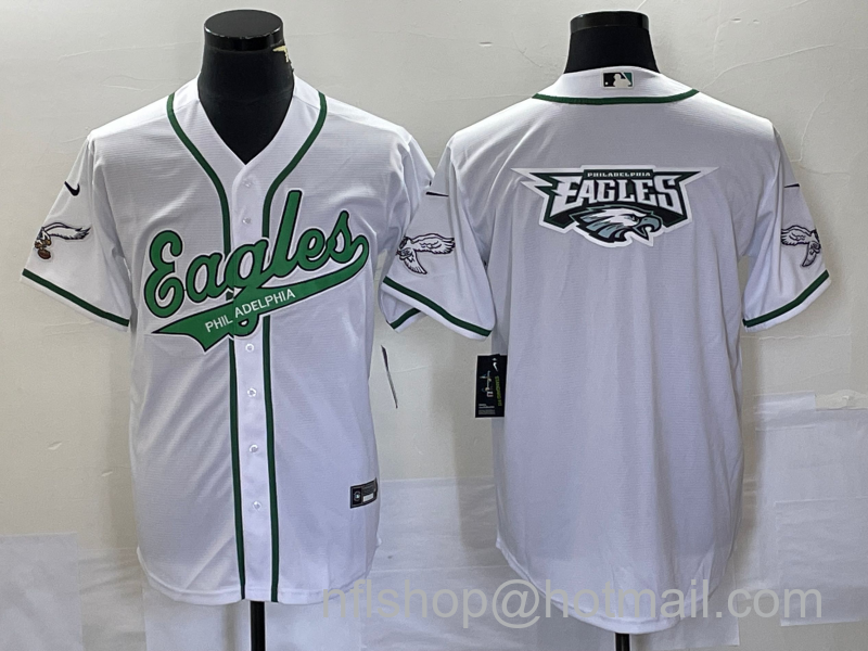 Men's Philadelphia Eagles Team Big Logo Cool Base Stitched Baseball Jersey - White