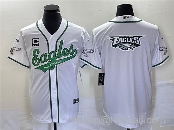 Men's Philadelphia Eagles Team Big Logo With C Patch Cool Base Stitched Baseball Jersey - White