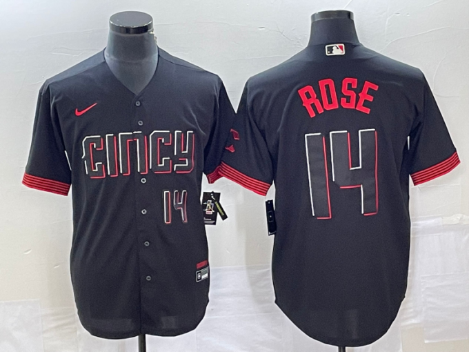 Pete Rose Men's Cincinnati Reds #14 Number 2023 City Connect Cool Base Stitched Jersey 2 - Black