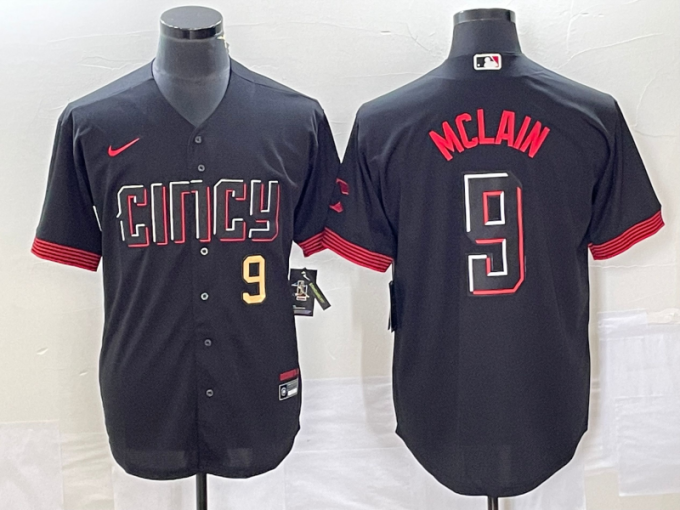 Matt McLain Men's Cincinnati Reds #9 Number 2023 City Connect Cool Base Stitched Jersey - Black