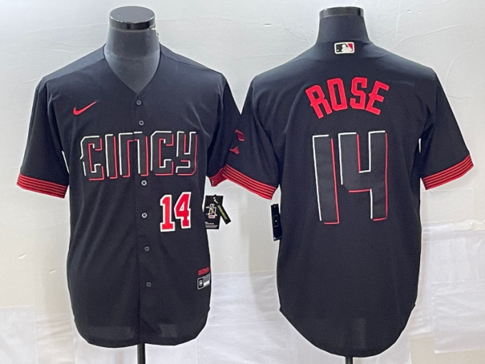 Pete Rose Men's Cincinnati Reds #14 Number 2023 City Connect Cool Base Stitched Jersey - Black