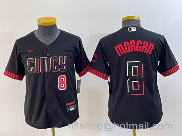 Joe Morgan Youth Cincinnati Reds #8 2023 City Connect Cool Base Stitched Jersey - Number Black