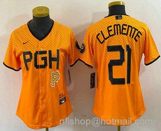 Roberto Clemente Women's Pittsburgh Pirates #21 2023 City Connect Stitched Jersey2 - Yellow