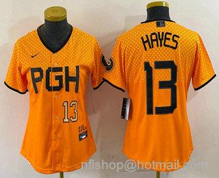 KeBryan Hayes Women's Pittsburgh Pirates #13 Number 2023 City Connect Stitched Jersey - Yellow