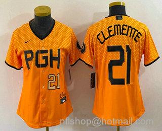 Roberto Clemente Women's Pittsburgh Pirates #21 Number 2023 City Connect Stitched Jersey2 - Yellow