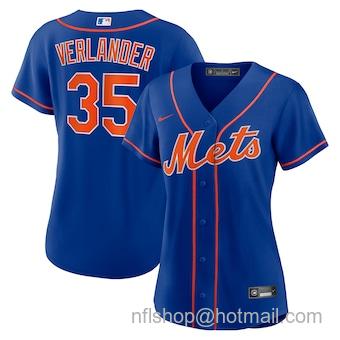 Justin Verlander Women's New York Mets #35 Stitched MLB Cool Base Nike Jersey - Blue