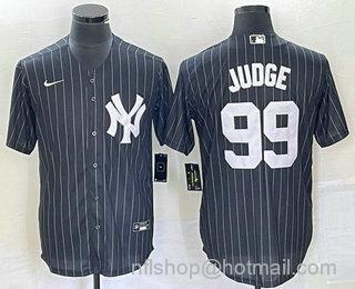 Aaron Judge Men's New York Yankees #99 Pinstripe Cool Base Stitched Baseball Jersey - Black