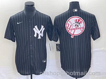 Men's New York Yankees Blank Cool Base Stitched Baseball Jersey2 - Black Pinstripe