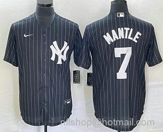 Mickey Mantle Men's New York Yankees #7 Pinstripe Cool Base Stitched Baseball Jersey - Black