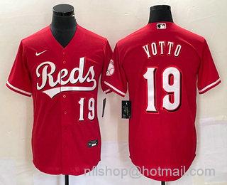 Joey Votto Men's Cincinnati Reds #19 Cool Base Stitched Baseball Jersey - Number Red