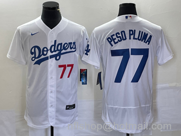 Peso Pluma Men's Los Angeles Dodgers #77 Number Stitched Flex Base Nike Jersey - White