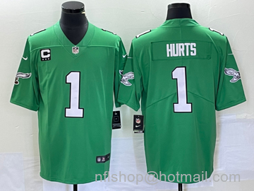 Jalen Hurts Men's Philadelphia Eagles #1 With C Patch Atmosphere Fashion Stitched Jersey - Green