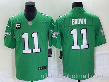 AJ Brown Men's Philadelphia Eagles #11 C Patch 2023 Vapor Limited Throwback Jersey - Green