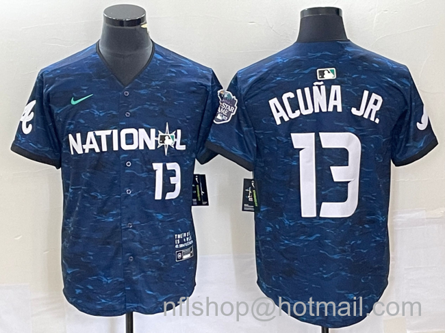 Ronald Acuna Jr Men's Atlanta Braves #13 Number 2023 All Star Cool Base Stitched Baseball Jersey - Royal