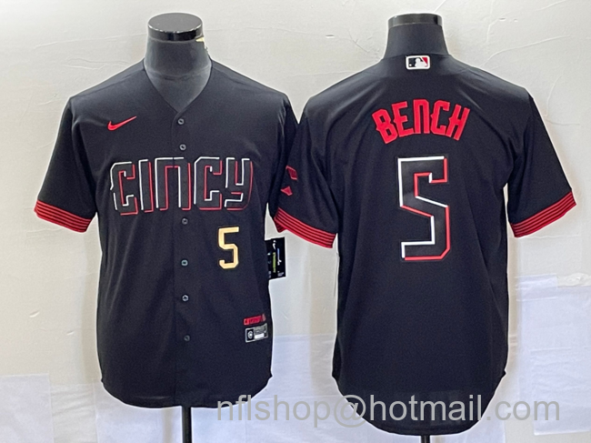 Johnny Bench Men's Cincinnati Reds #5 2023 City Connect Cool Base Stitched Baseball Jersey - Number Black