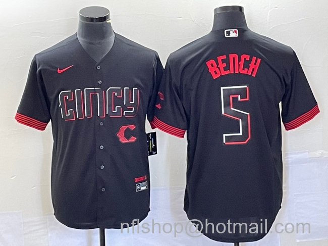 Johnny Bench Men's Cincinnati Reds #5 2023 City Connect Cool Base Stitched Baseball Jersey1 - Black