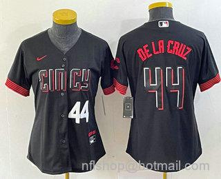 Women's Cincinnati Reds #44 Elly De La Cruz Number Black 2023 City Connect Cool Base Stitched Baseball Jersey2